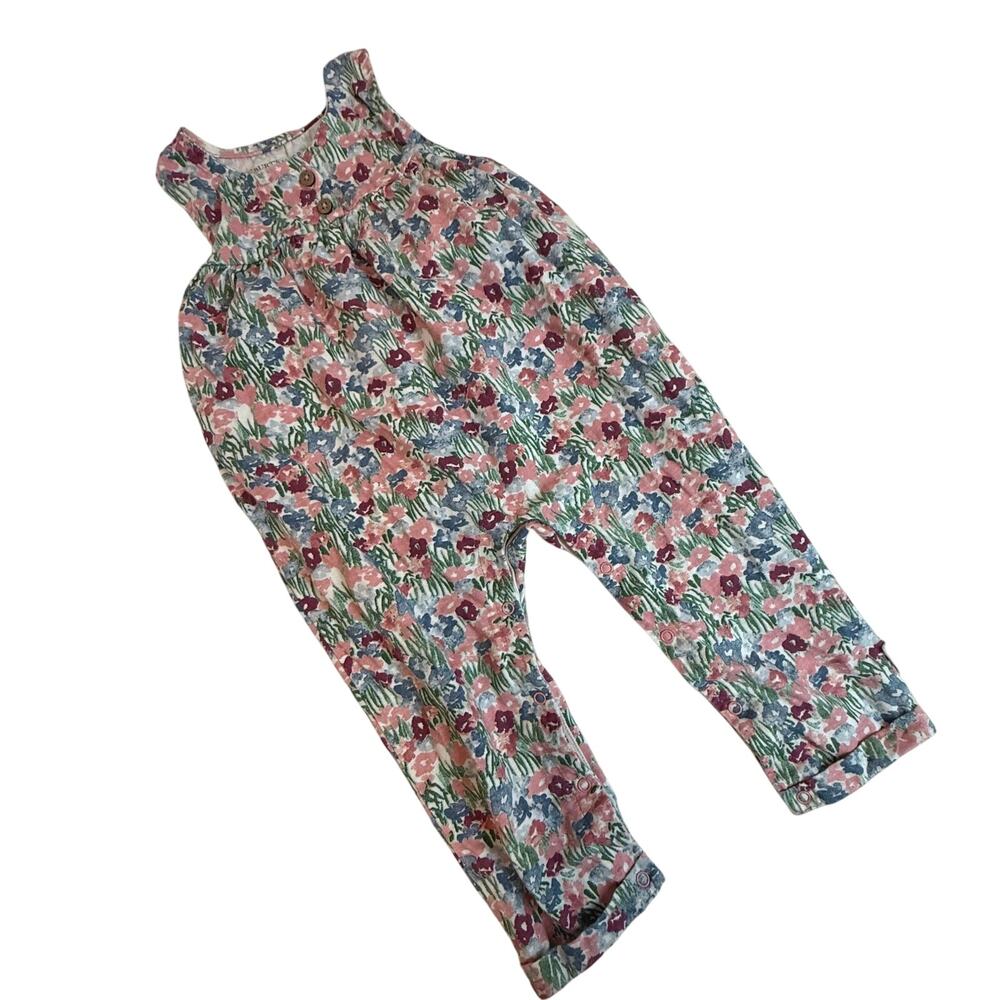 Burt's Bees Floral Romper 12 Months Baby Toddler Girl Pleat Long Pants Overalls
